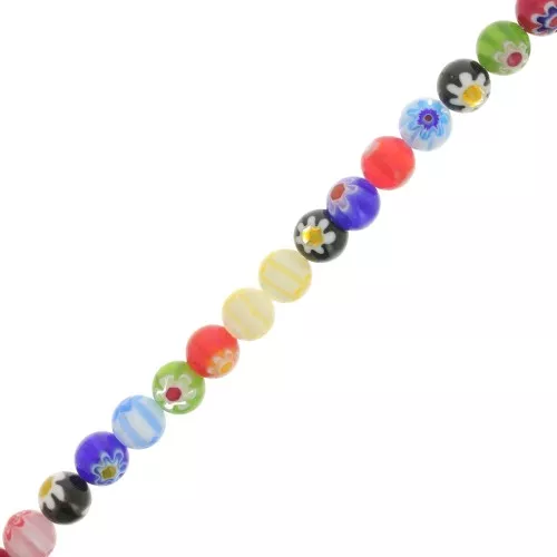 10mm Millefiori round glass beads - Multicolored x36cm