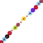 10mm Millefiori Flat round glass beads - heart pattern - Multicolored x35cm|raw }}