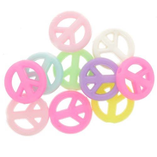 Assortment of 10 peace and love 16mm round acrylic beads - Multicolored x1