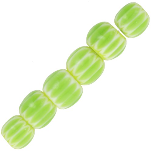 6x7mm Millefiori glass tube beads - Light green x10