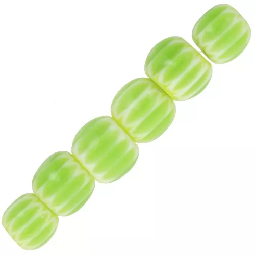 6x7mm Millefiori glass tube beads - Light green x10