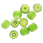 6x7mm Millefiori glass tube beads - Light green x10