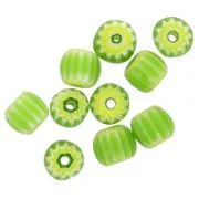 6x7mm Millefiori glass tube beads - Light green x10