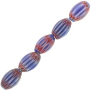 7x4mm Millefiori glass olive beads - Dark Blue - Red x6