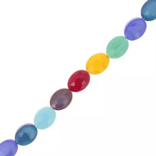 16x12mm Oval faceted glass beads - Multicolored x38cm