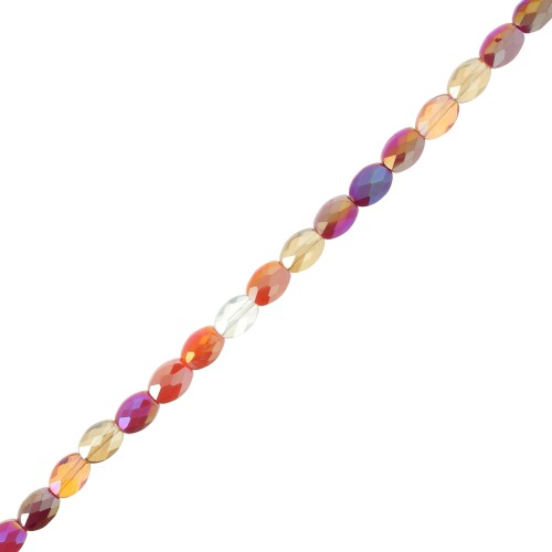 Oval faceted glass beads 8x6 mm - Mix Red - Orange x56cm