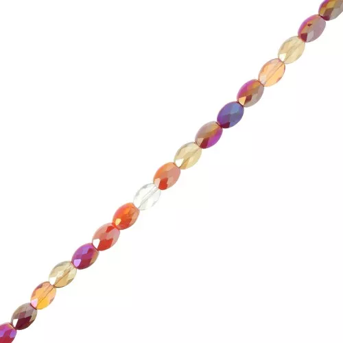 Oval faceted glass beads 8x6 mm - Mix Red - Orange x56cm
