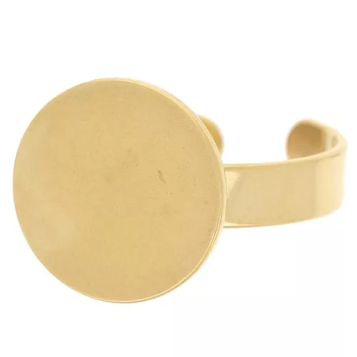 14mm 304 stainless steel Adjustable tray ring for flat back cabochon - Gold x1