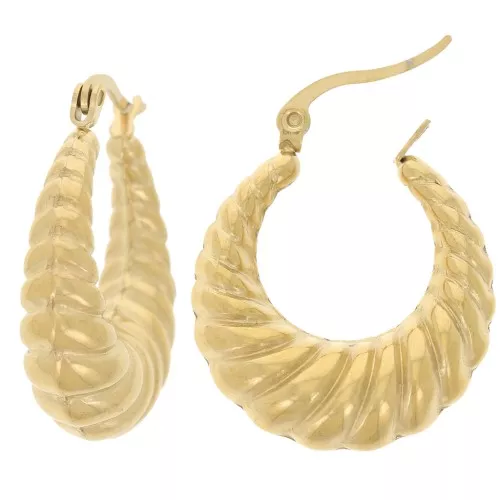25mm 304 Stainless Steel Curved Twisted Hoops - Gold x2