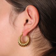 25mm 304 Stainless Steel Curved Twisted Hoops - Gold x2