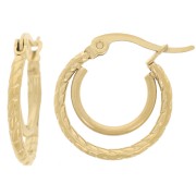 18mm 304 stainless steel double wire hoop earrings - rope effect - Gold x2