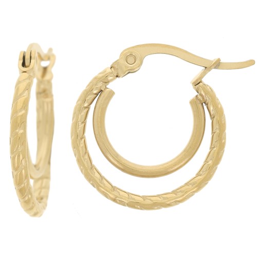 18mm 304 stainless steel double wire hoop earrings - rope effect - Gold x2