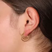 18mm 304 stainless steel double wire hoop earrings - rope effect - Gold x2