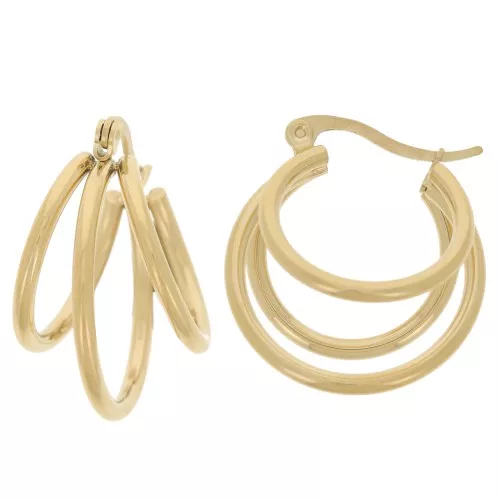 24mm 304 stainless steel 3 wires hoop earrings - Gold x2