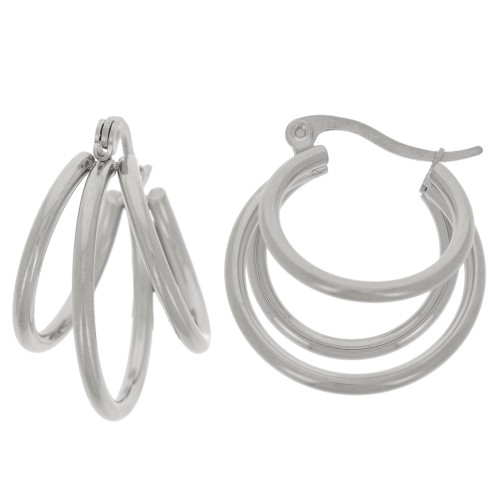 24mm 304 stainless steel 3 wires hoop earrings x2