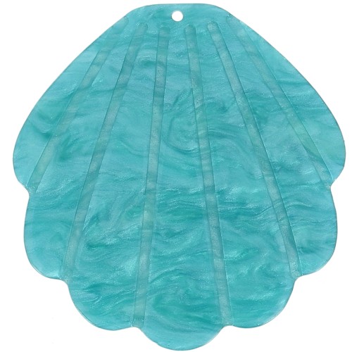 50x48mm Acetate Shell Pendant - Peacock Blue Pearl x1