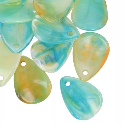 17mm Acrylic Curved Flower Petal Sequin - Green Marbled - Blue x15