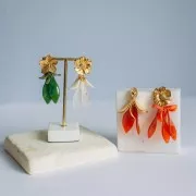 17mm Acrylic Curved Flower Petal Sequin - Green Marbled - Orange x15