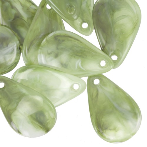 24.5mm Acrylic Curved Flower Petal Sequins - Marbled olive - White x6