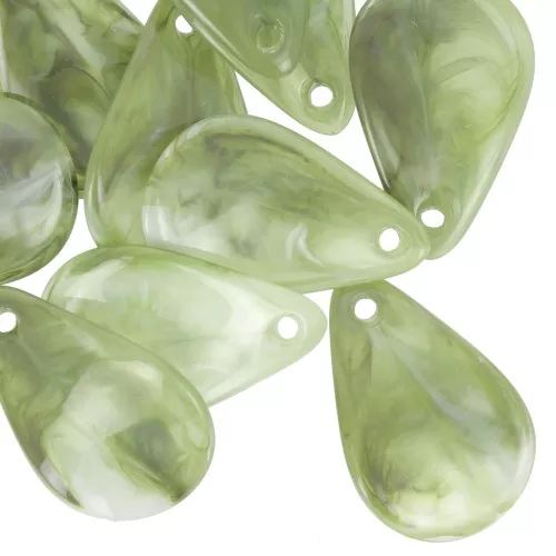 24.5mm Acrylic Curved Flower Petal Sequins - Marbled olive - White x6
