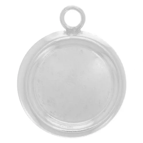 12mm 925 Sterling Silver Round pendant with rim for flat cabochon x1