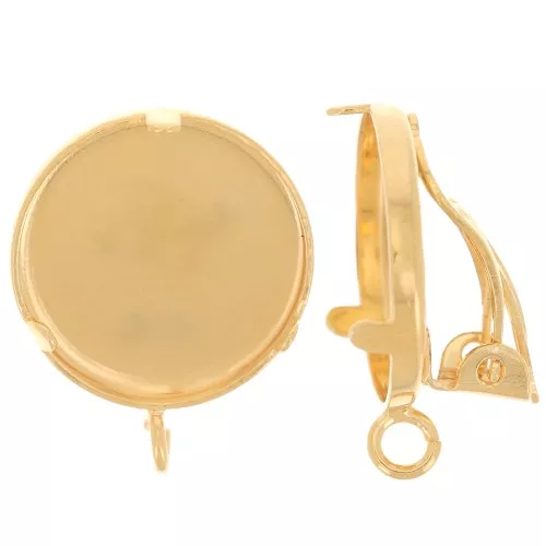 Ear clips set for 15mm cabochon - open ring - Fine gold plated x2