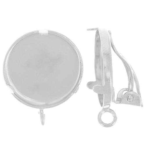 Ear clips set for 15mm cabochon - open ring - Fine Silver plating x2