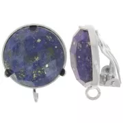 Ear clips set for 15mm cabochon - open ring - Fine Silver plating x2
