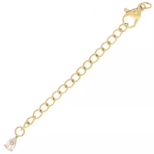 10mm 304 stainless steel lobster clasp - extension chain and CZ drop - Gold x1