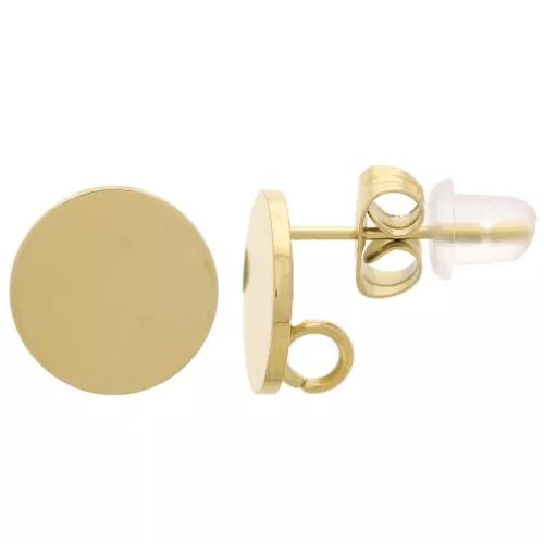 316L stainless steel Round earstuds for 10mm cabochon - open ring - Gold x2