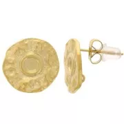 15 mm Hammered Earstuds for 3 mm Cabochons, 304L Stainless Steel, Gold-Plated x2