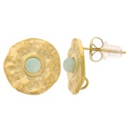 15 mm Hammered Earstuds for 3 mm Cabochons, 304L Stainless Steel, Gold-Plated x2