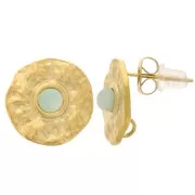 15 mm Hammered Earstuds for 3 mm Cabochons, 304L Stainless Steel, Gold-Plated x2