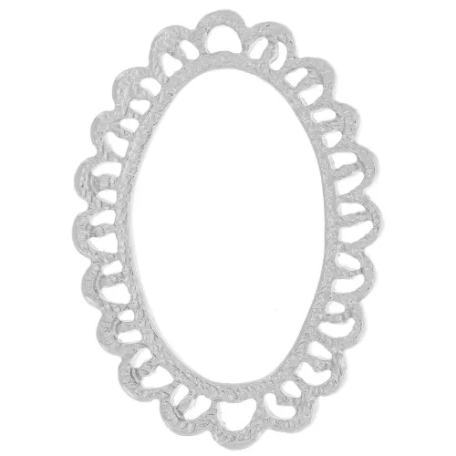 41x29mm Oval chandelier pendant lace effect - Silver Tone x1