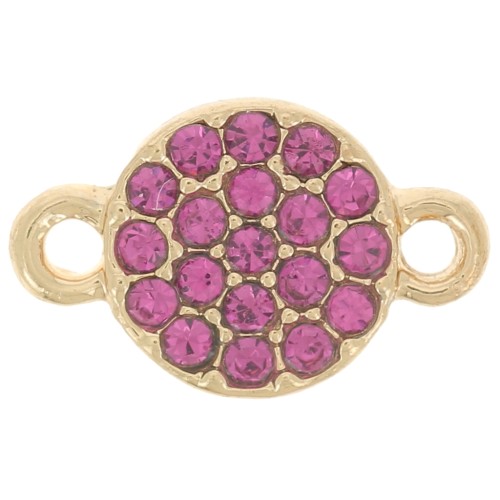 7mm round spacer with rhinestones - Gold - Fuchsia x1