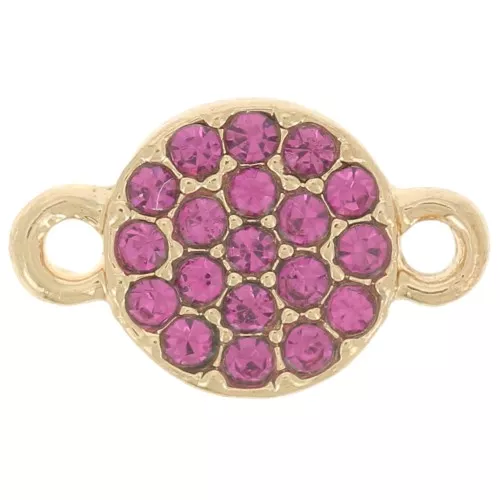 7mm round spacer with rhinestones - Gold - Fuchsia x1