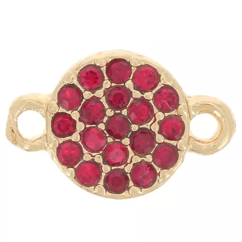 7mm round spacer with rhinestones - Gold - Red x1
