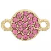 7mm round spacer with rhinestones - Gold - Pink x1