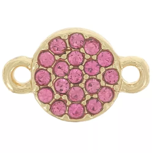 7mm round spacer with rhinestones - Gold - Pink x1