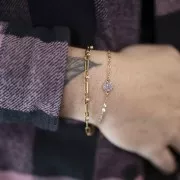 7mm round spacer with rhinestones - Gold - Pink x1