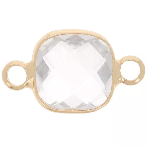 15x9mm Square spacer in faceted glass - Gold - Transparent x1