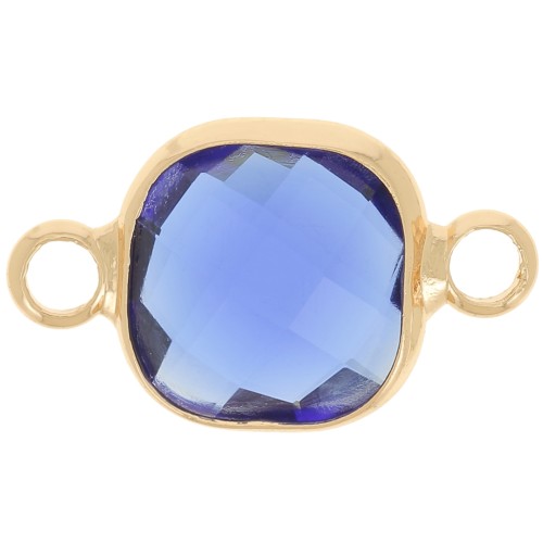 15x9mm Square spacer in faceted glass - Gold - Royal Blue x1