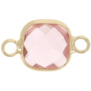 15x9mm Square spacer in faceted glass - Gold - Light pink x1