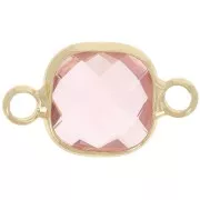 15x9mm Square spacer in faceted glass - Gold - Light pink x1