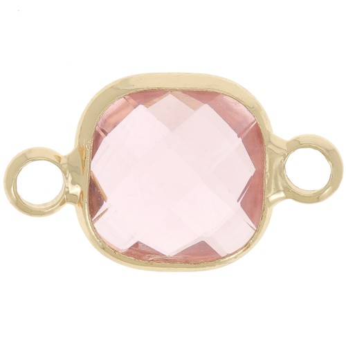 15x9mm Square spacer in faceted glass - Gold - Light pink x1