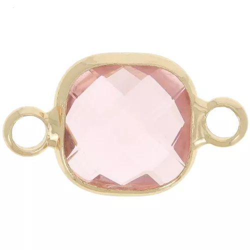 15x9mm Square spacer in faceted glass - Gold - Light pink x1