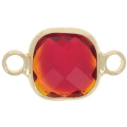 15x9mm Square spacer in faceted glass - Gold - Red x1