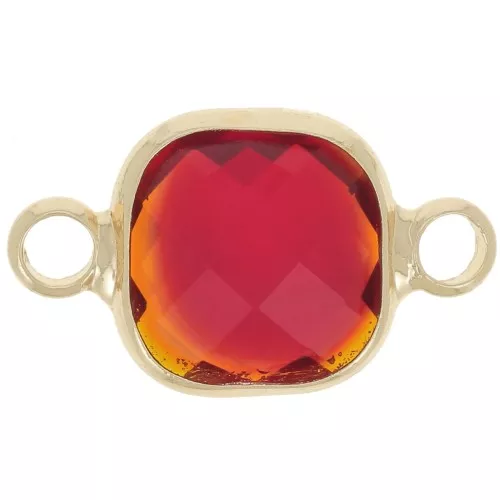 15x9mm Square spacer in faceted glass - Gold - Red x1