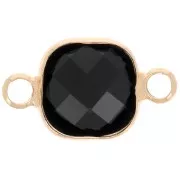 15x9mm Square spacer in faceted glass - Gold - Black x1