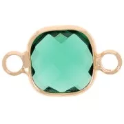 15x9mm Square spacer in faceted glass - Gold - Emerald x1